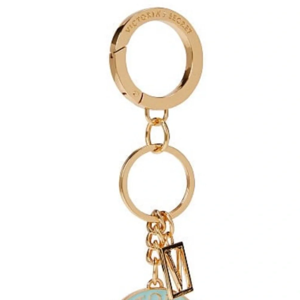 Victoria’s Secret VS Monagram Nautical Keychain Charm Gold Blue Aqua